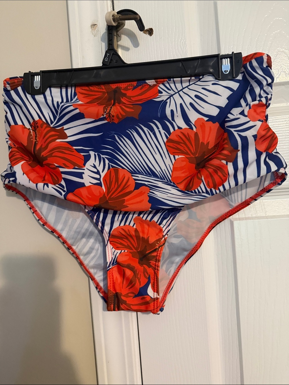 High-Waist Floral Bikini Bottoms - Red & Navy